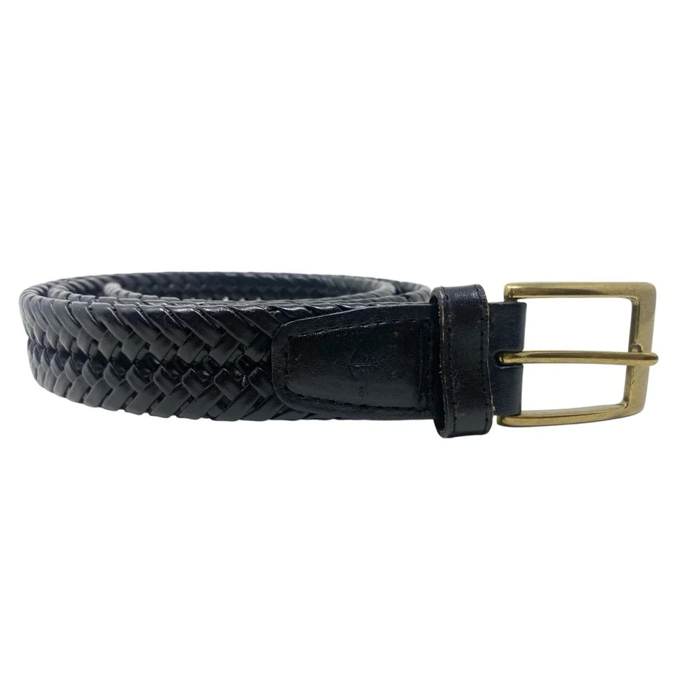 Dockers Mens Black Bonded Leather Woven Belt Size 38 Classic Business Career